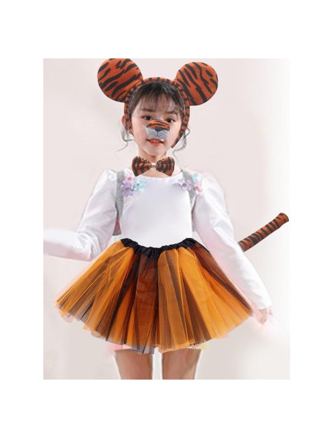 موردلي طقم أزياء نمر للبنات مع تنورة توتو، ربطة رأس، ذيل، وربطة عنق - إكسسوارات حيوانات لطيفة للحفلات والتنكر - Image 3